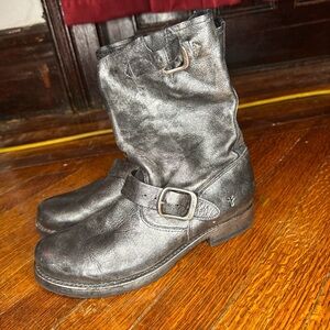 Metallic slouchy Frye motoboots